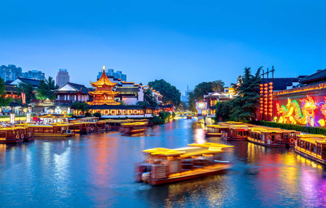南京孔廟風景名勝區(qū)和秦淮河。人們正在參觀。位于中國江蘇省南京市